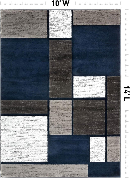 Contemporary Modern Boxes Area Rug 10' X 14' Navy