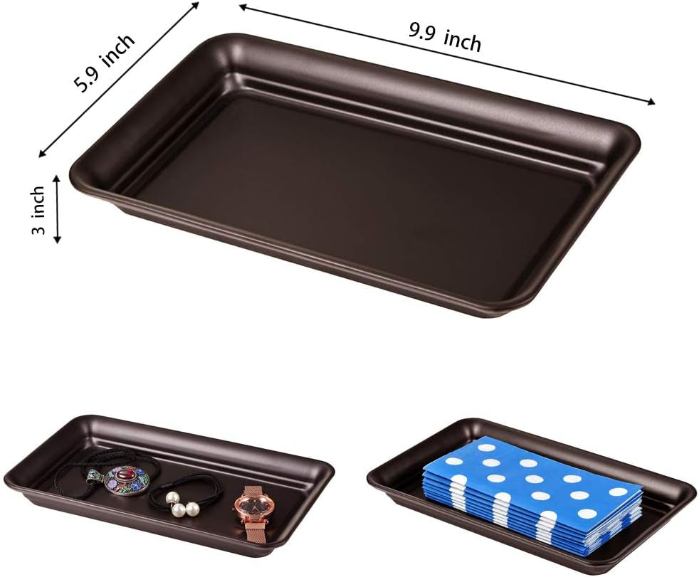 Vintage Farmhouse Decor Metal Vanity Tray(4 Pack),Countertop Guest Hand Towel Storage Organizer Tray Dispenser, Sturdy Holder for Perfume,Cosmetics, Jewelry, Makeup Bathroom Organizer (Bronze)