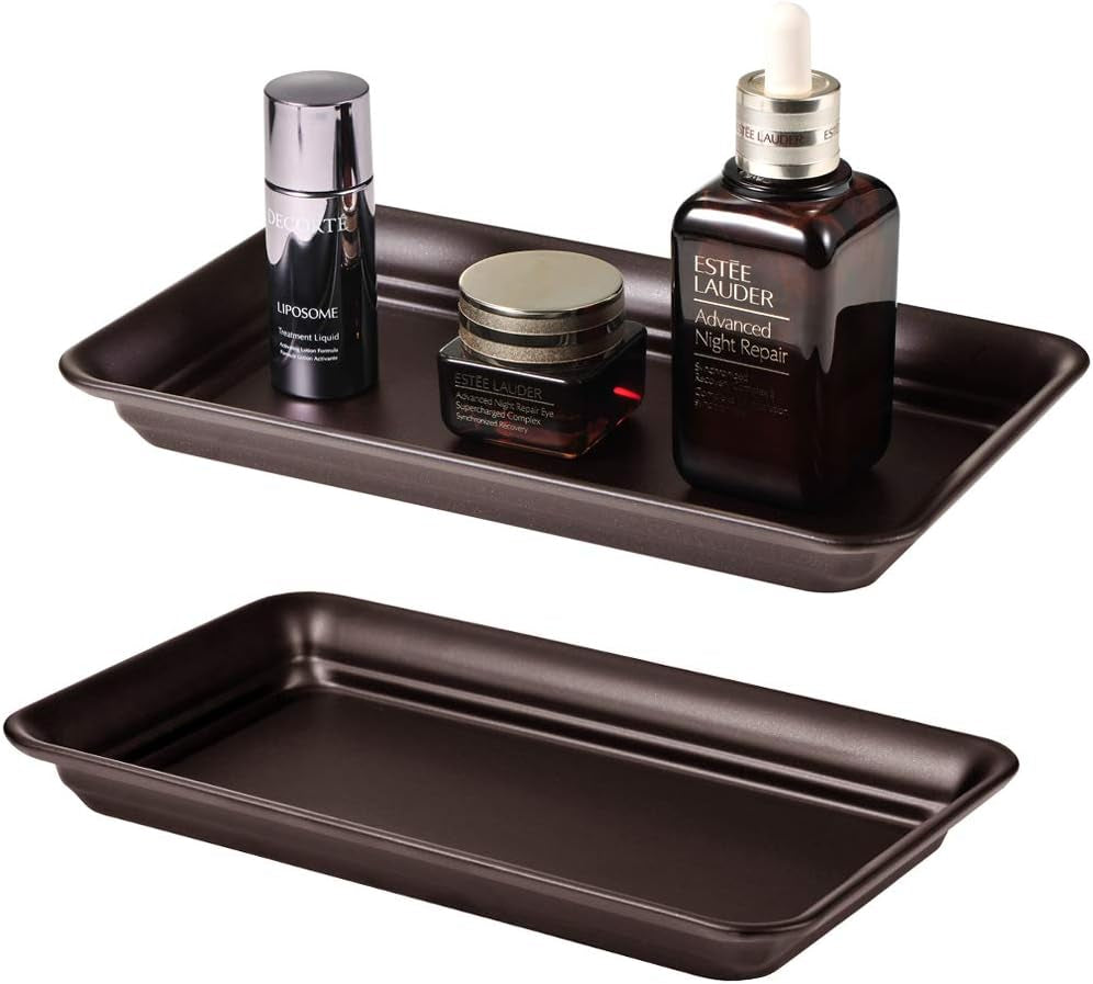 Vintage Farmhouse Decor Metal Vanity Tray(4 Pack),Countertop Guest Hand Towel Storage Organizer Tray Dispenser, Sturdy Holder for Perfume,Cosmetics, Jewelry, Makeup Bathroom Organizer (Bronze)